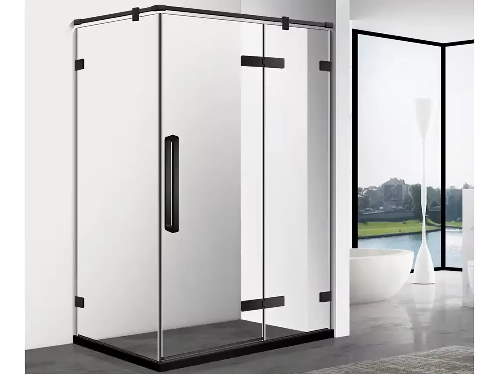 Black Framed Tempered Glass Shower Door Single Hinge Door Bath Shower Screen