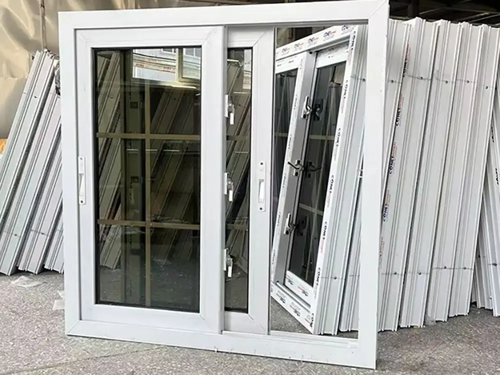 PVC Casement Window with Double Glazed UPVC Horizontal Sliding Glass Doors for House